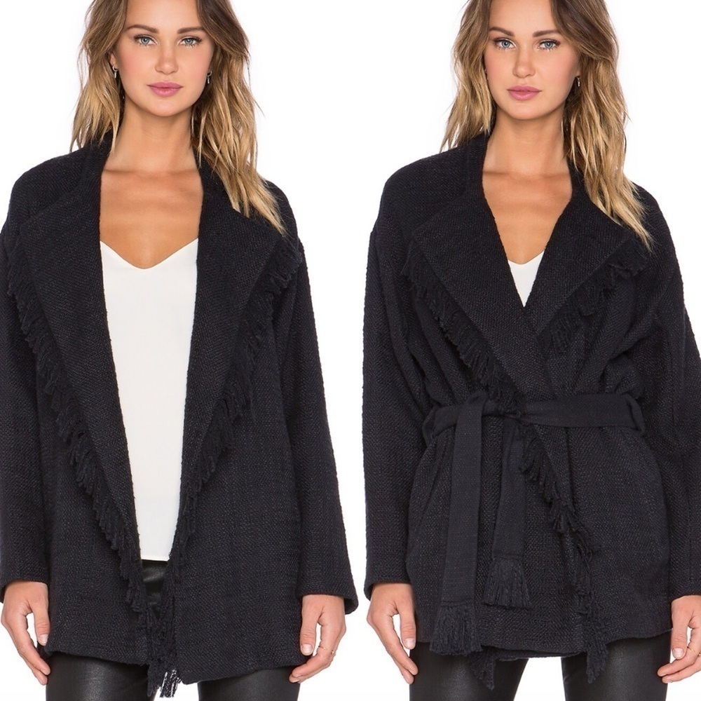 IRO Cauley Coat Fringe Moto Style Navy Tweed Jacket - Picture 2 of 12